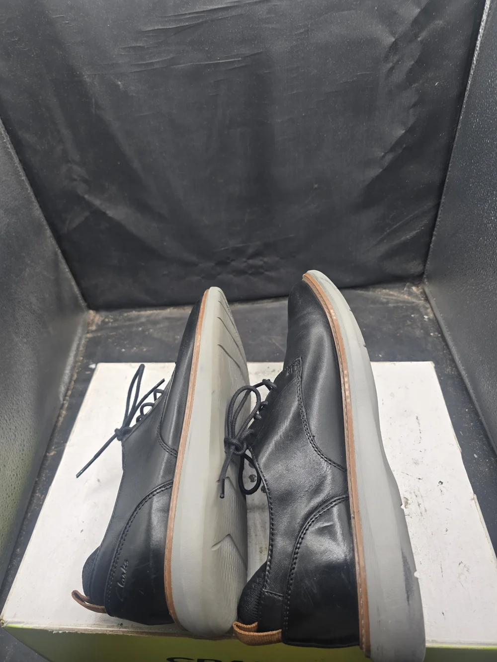 Clarks Black Leather Derby Shoes with Tan Trim